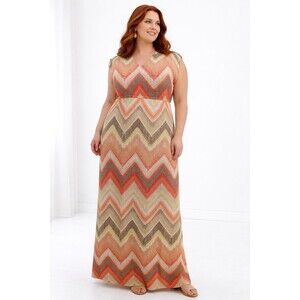 Chico's Chevron Maxi Dress Womens Size 3 XL 16 Sleeveless Faux Wrap Knit